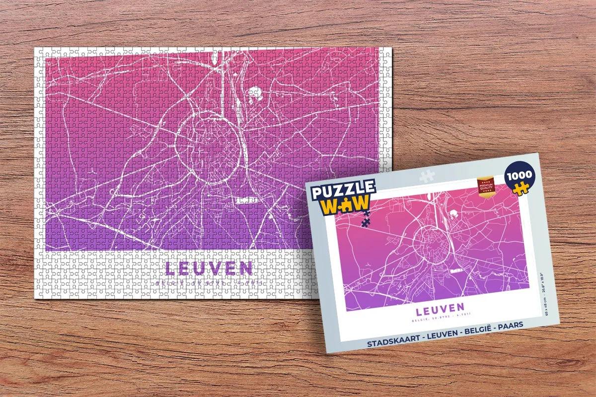 PuzzleWow Stadskaart Leuven België Puzzel 1000 Stuks - Multicolor