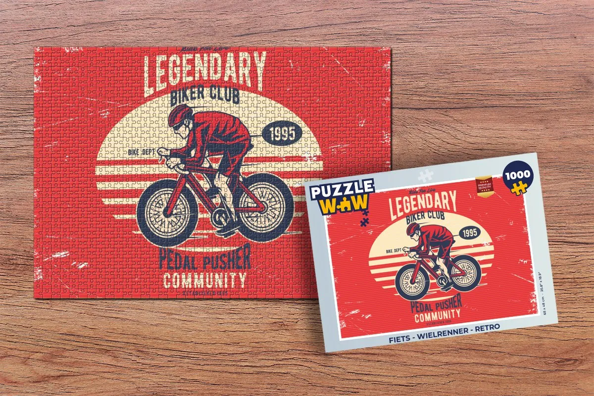 PuzzleWow Fiets Wielrenner Retro Legpuzzel 1000 Stuks - Multicolor