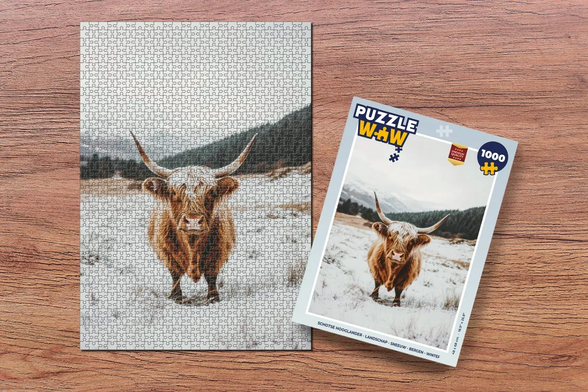 PuzzleWow Schotse Hooglander Legpuzzel 1000 Stuks - Sneeuw/Winter