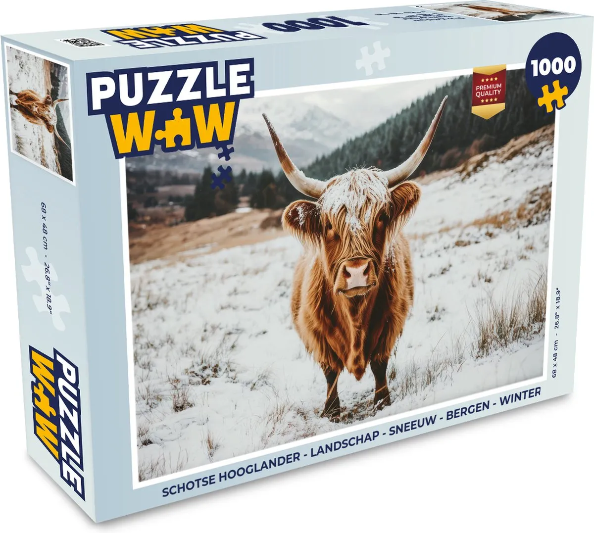 PuzzleWow Schotse Hooglander Legpuzzel 1000 Stuks - Sneeuw/Winter