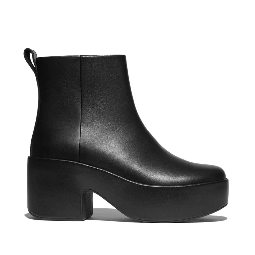 FitFlop Platfforms Leather Heeled Ankle Boots ZWART