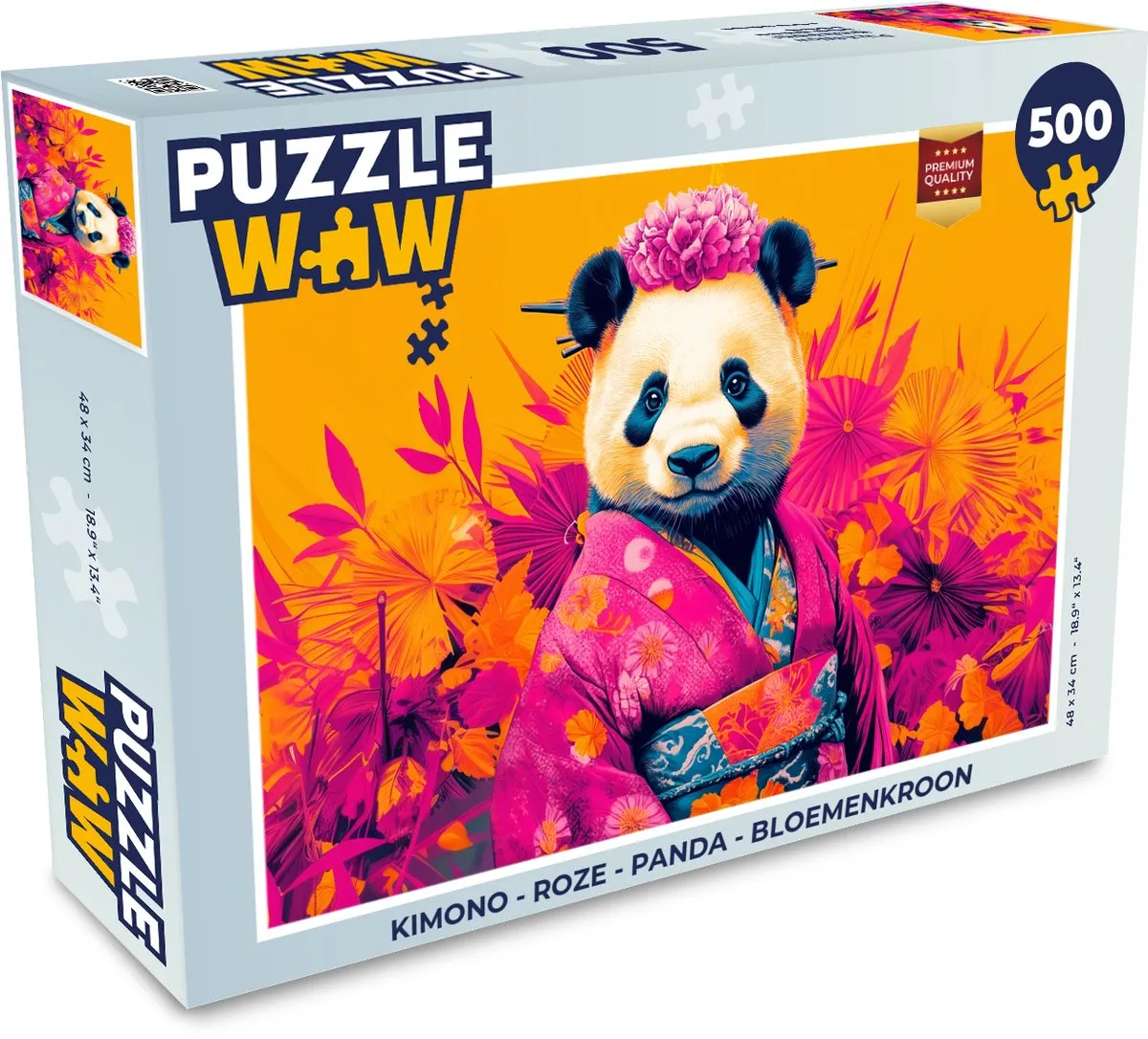 PuzzleWow Kimono Panda Legpuzzel 500 Stuks - Roze