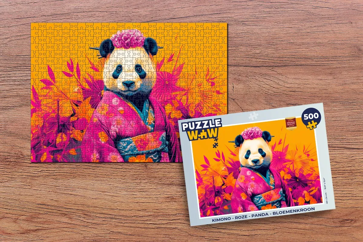 PuzzleWow Kimono Panda Legpuzzel 500 Stuks - Roze