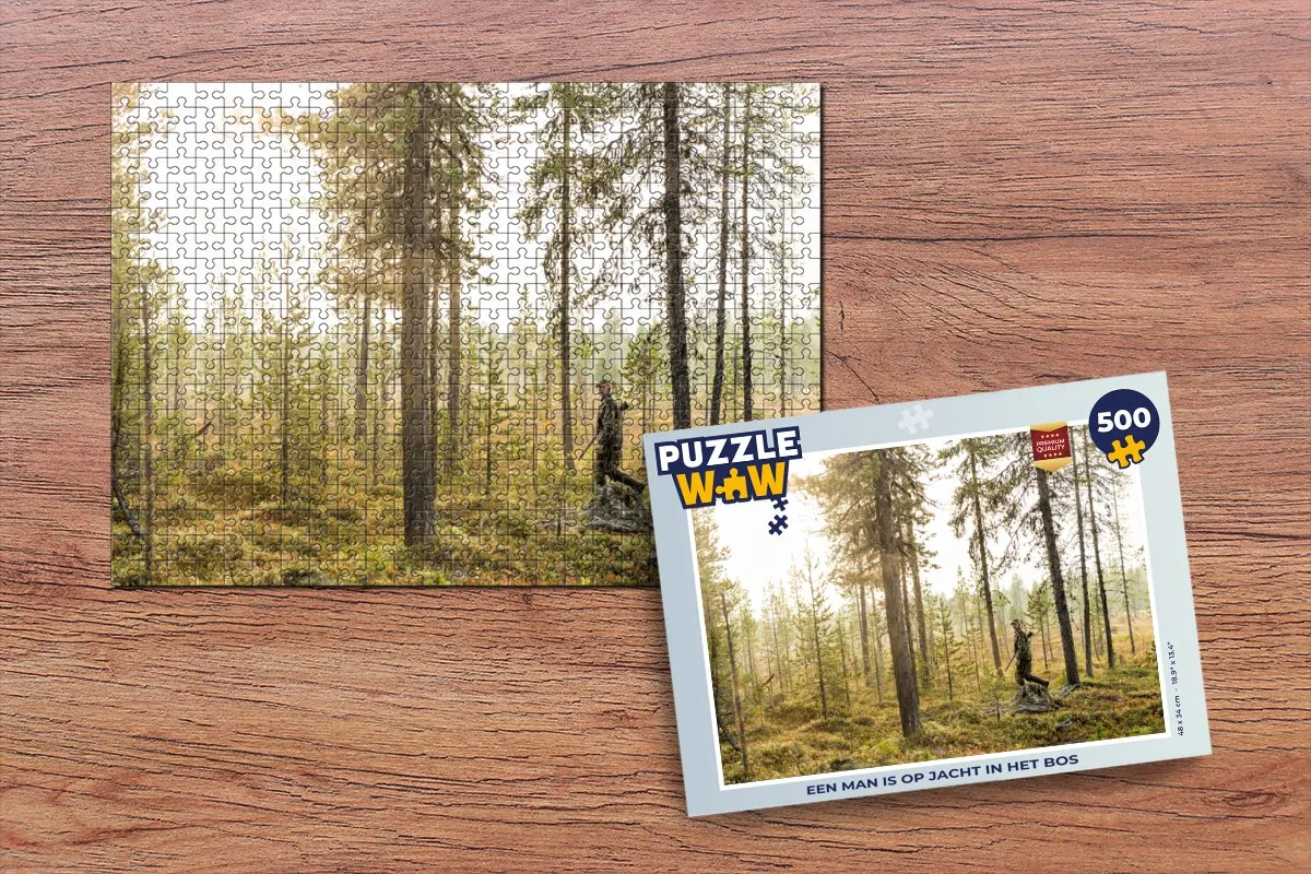 PuzzleWow Legpuzzel Een man is op jacht in het bos 500 Stuks - Multicolor