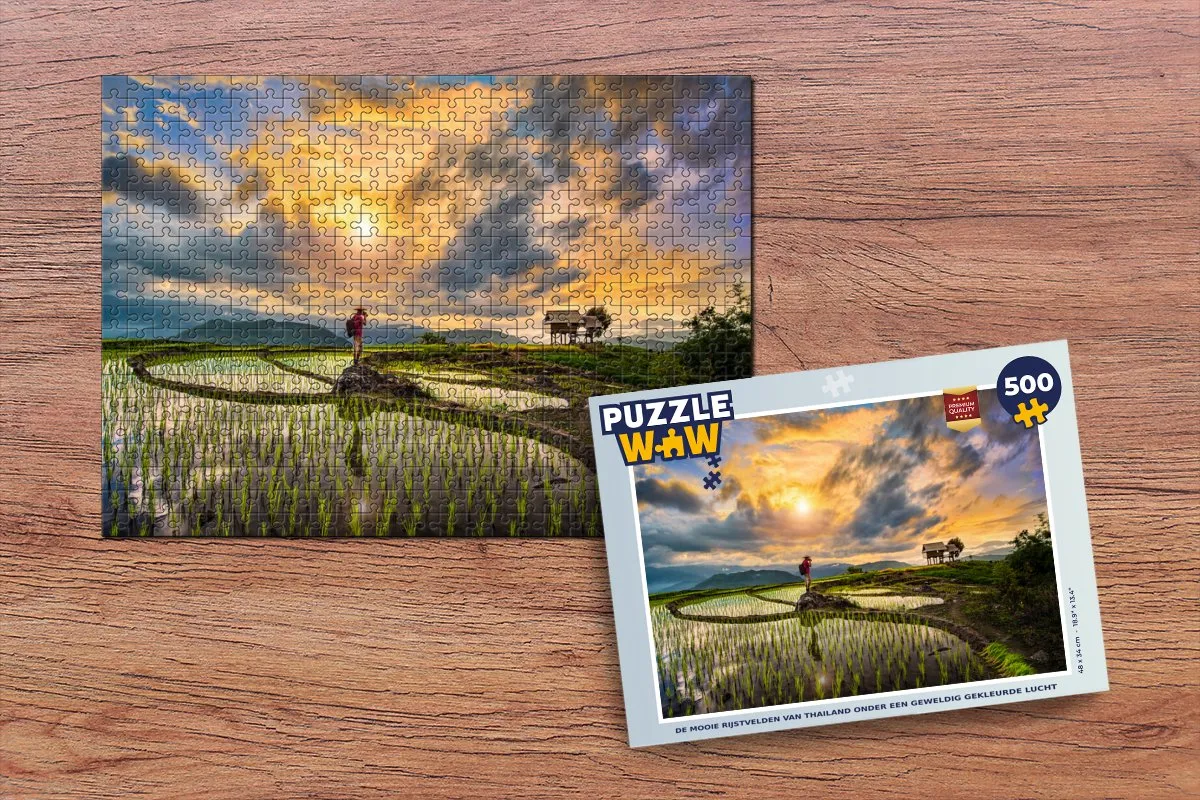 PuzzleWow Legpuzzel De Mooie Rijstvelden van Thailand 500 Stuks - Multicolor