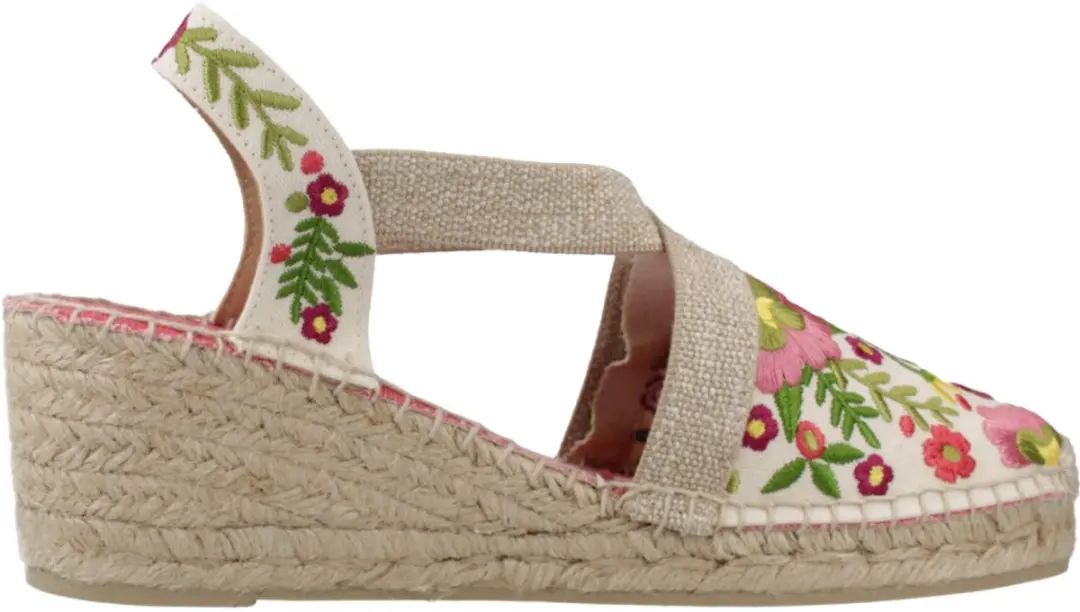Dames espadrille met sleehak en veelkleurig borduurwerk