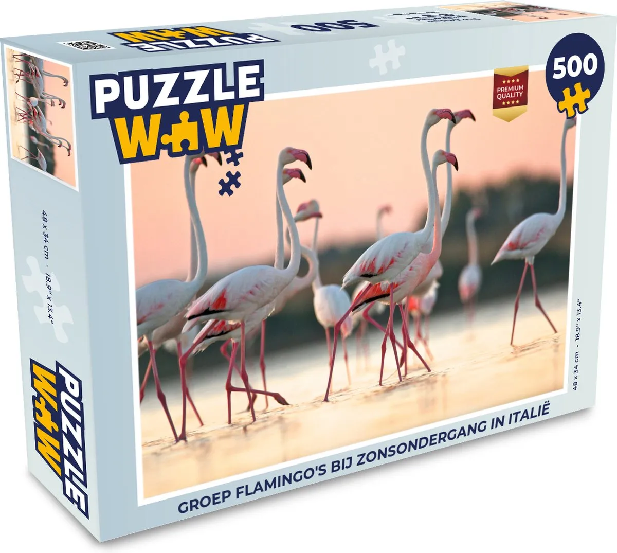 PuzzleWow Legpuzzel Flamingo's bij Zonsondergang Italië 500 Stuks - Multicolor