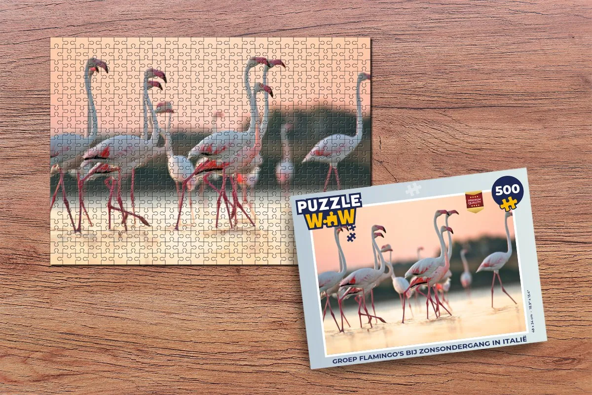 PuzzleWow Legpuzzel Flamingo's bij Zonsondergang Italië 500 Stuks - Multicolor