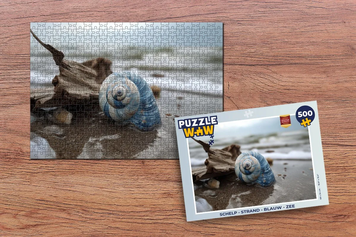 PuzzleWow Strand Schelp Legpuzzel 500 Stuks - Blauw