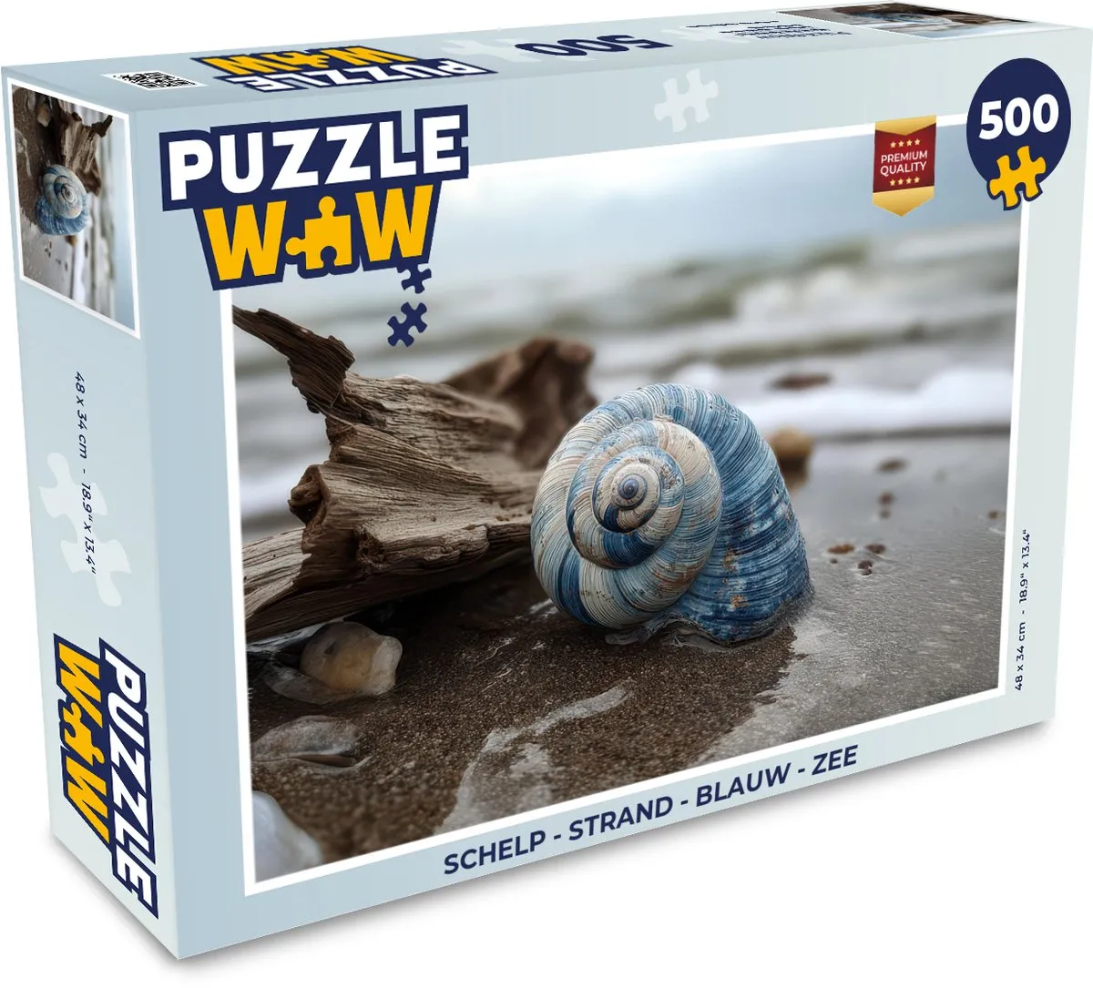 PuzzleWow Strand Schelp Legpuzzel 500 Stuks - Blauw