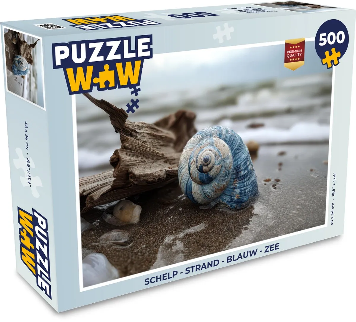PuzzleWow Strand Schelp Legpuzzel 500 Stuks - Blauw