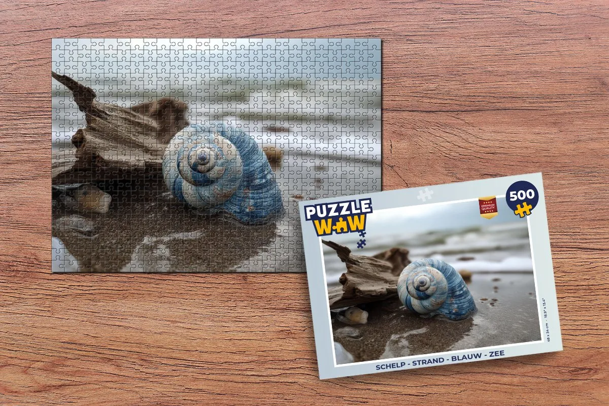 PuzzleWow Strand Schelp Legpuzzel 500 Stuks - Blauw