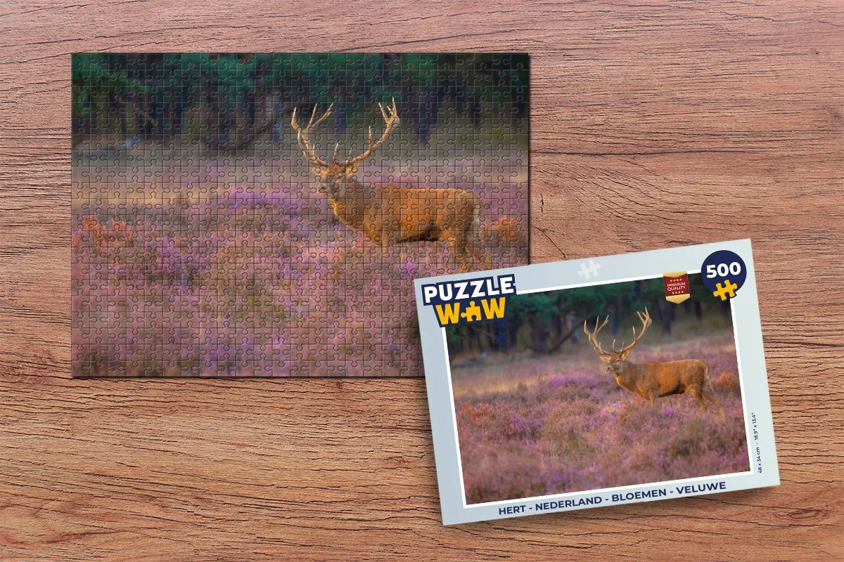 PuzzleWow Veluwe Hert met bloemen Legpuzzel 500 Stuks - Multicolor