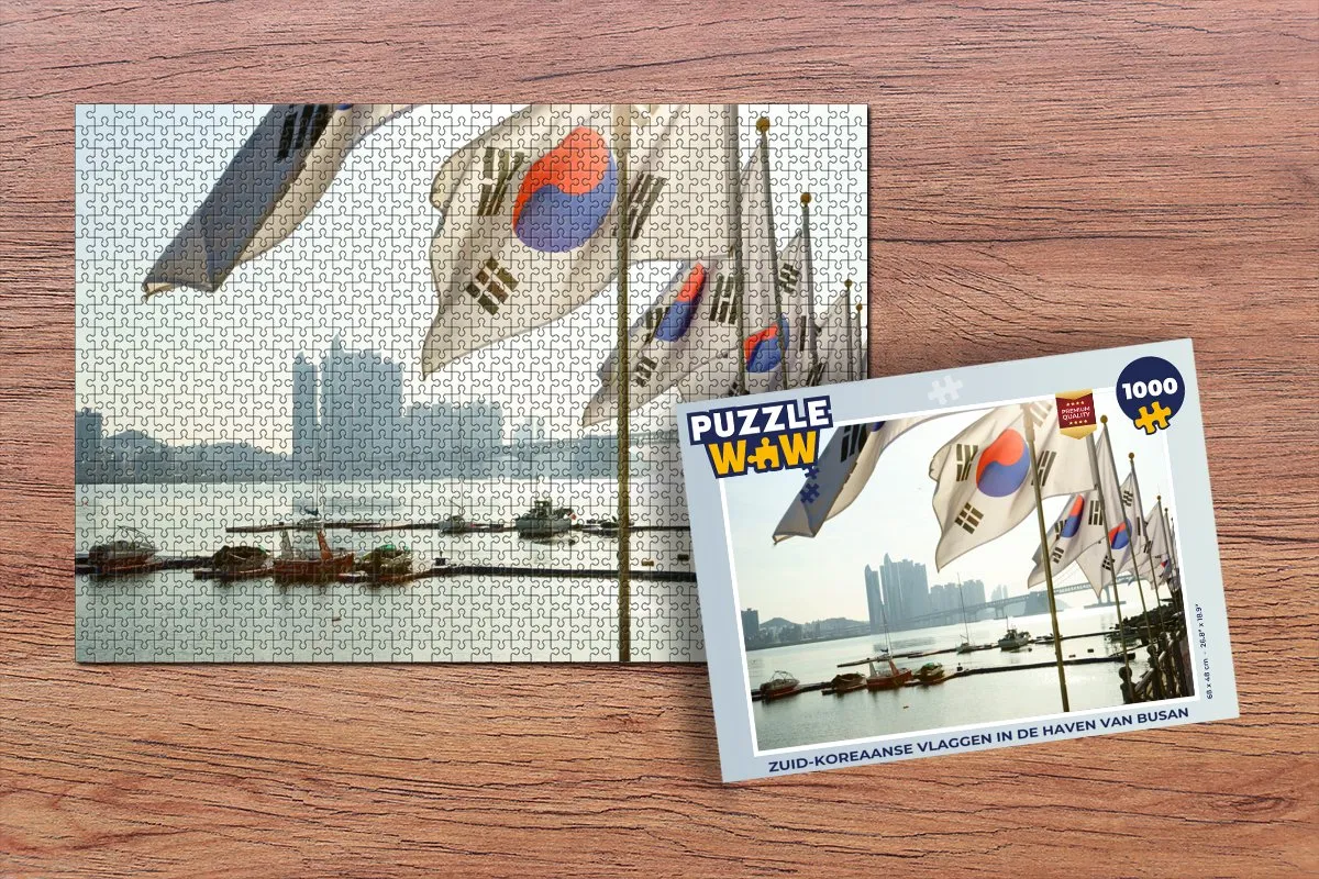 PuzzleWow Legpuzzel Zuid-Koreaanse Vlaggen Busan 1000 Stuks - Multicolor