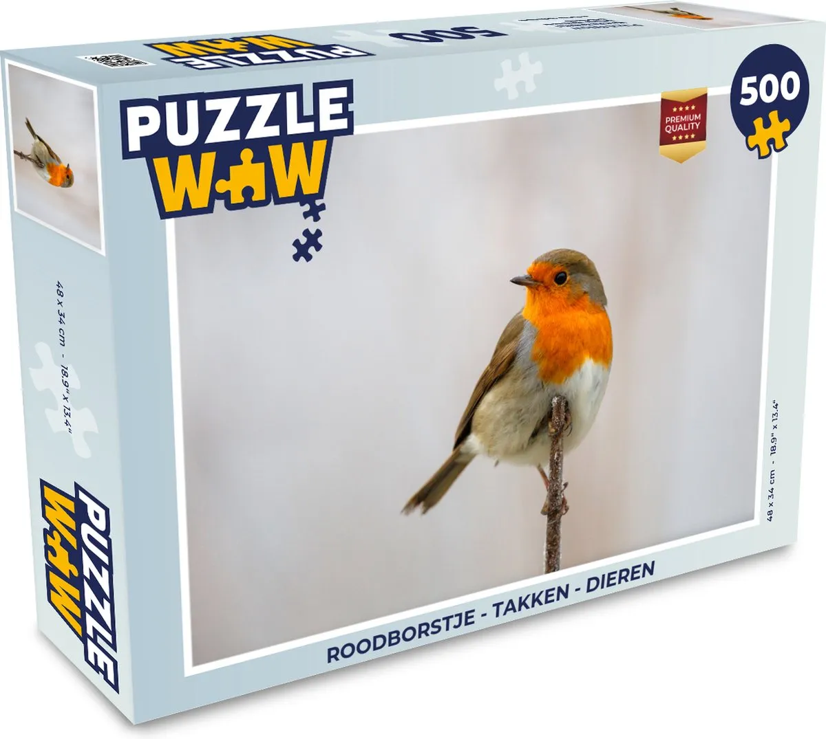 PuzzleWow Roodborstje Takken Legpuzzel 500 Stuks - Multicolor