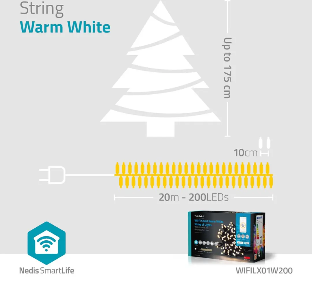 Nedis SmartLife Kerstverlichting Koord 200 LED Warm Wit 20m - afbeelding 6 van 6