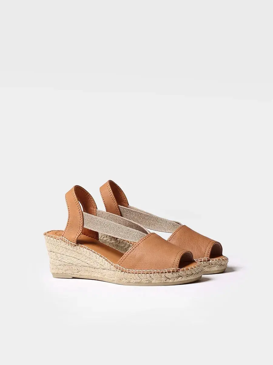 Leren espadrille met middelhoge sleehak en open achterkant