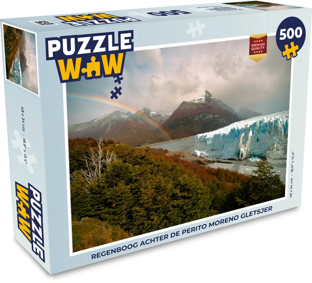 PuzzleWow Regenboog achter Perito Moreno Legpuzzel 500 Stuks - Multicolor