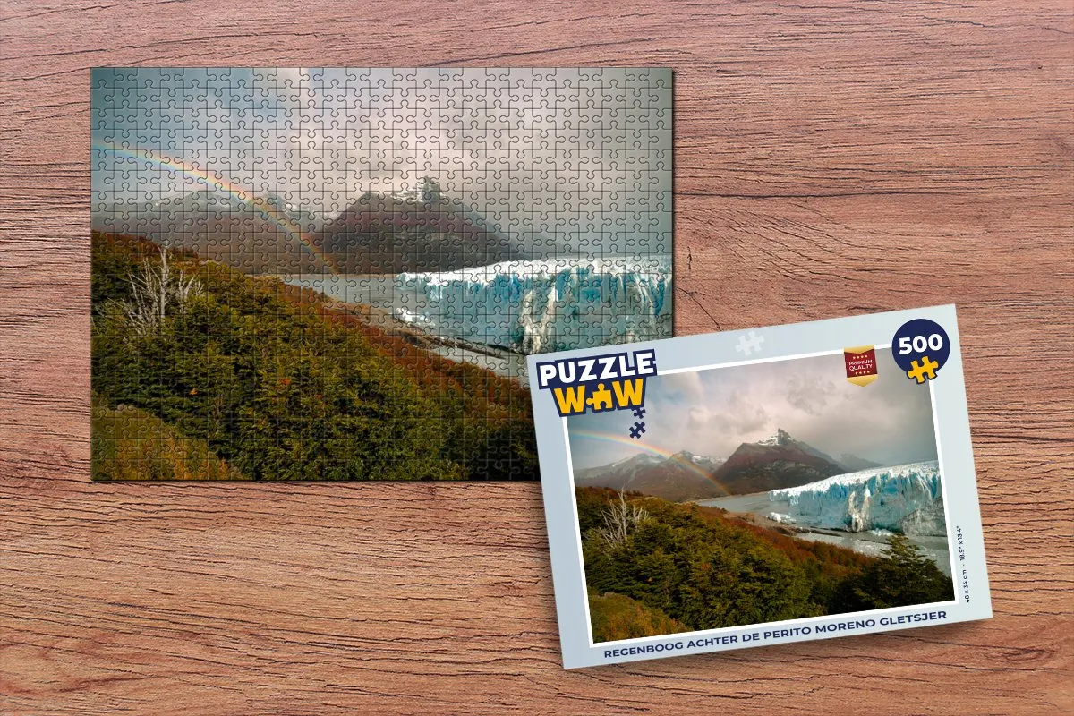 PuzzleWow Regenboog achter Perito Moreno Legpuzzel 500 Stuks - Multicolor