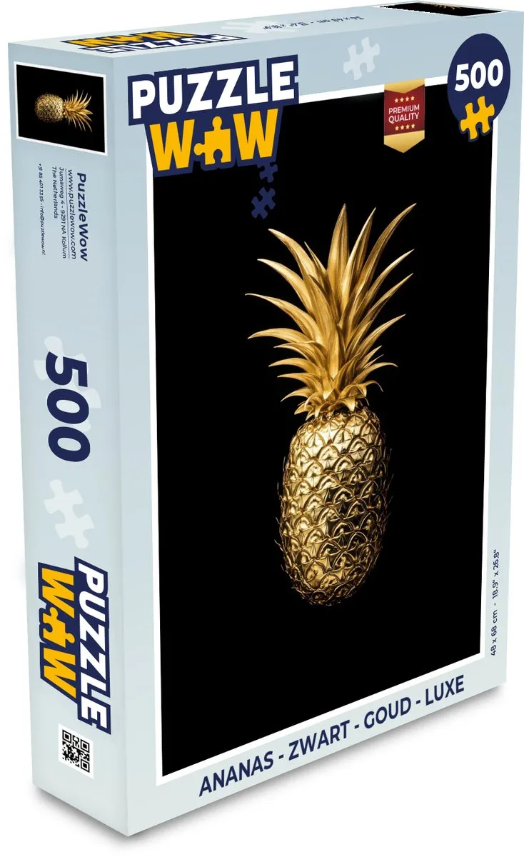 PuzzleWow Ananas Puzzel 500 Stuks - Zwart/Goud Luxe