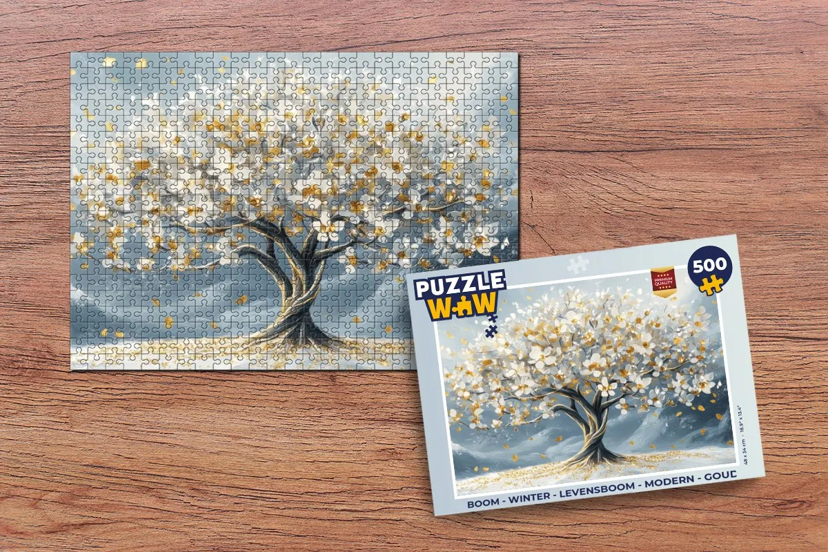 PuzzleWow Boom Winter Levensboom Legpuzzel 500 Stuks - Goud