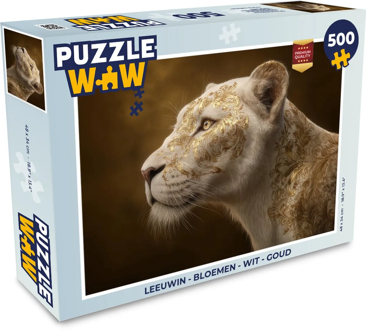 PuzzleWow Leeuwin Bloemen Legpuzzel 500 Stuks - Wit/Goud