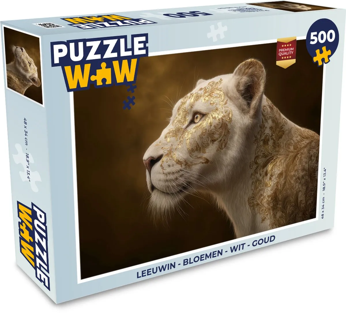 PuzzleWow Leeuwin Bloemen Legpuzzel 500 Stuks - Wit/Goud