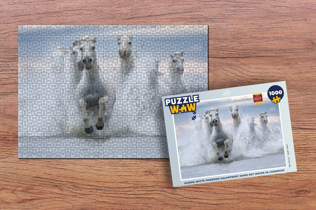 PuzzleWow Legpuzzel 1000 Stuks - Kudde Paarden Camargue - Multicolor