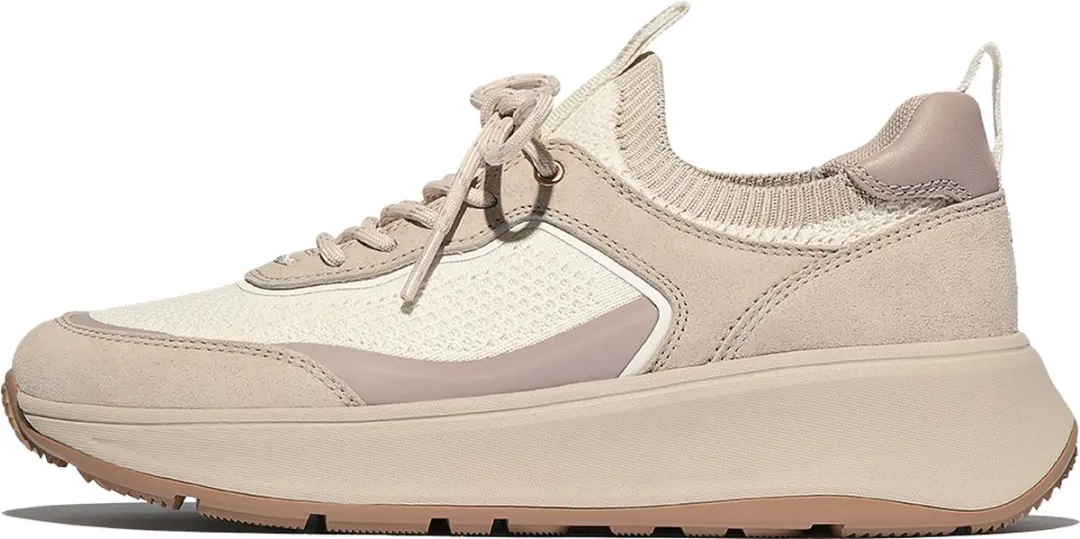 FitFlop F-Mode Suede/Knit Flatform Slip-On - Beige