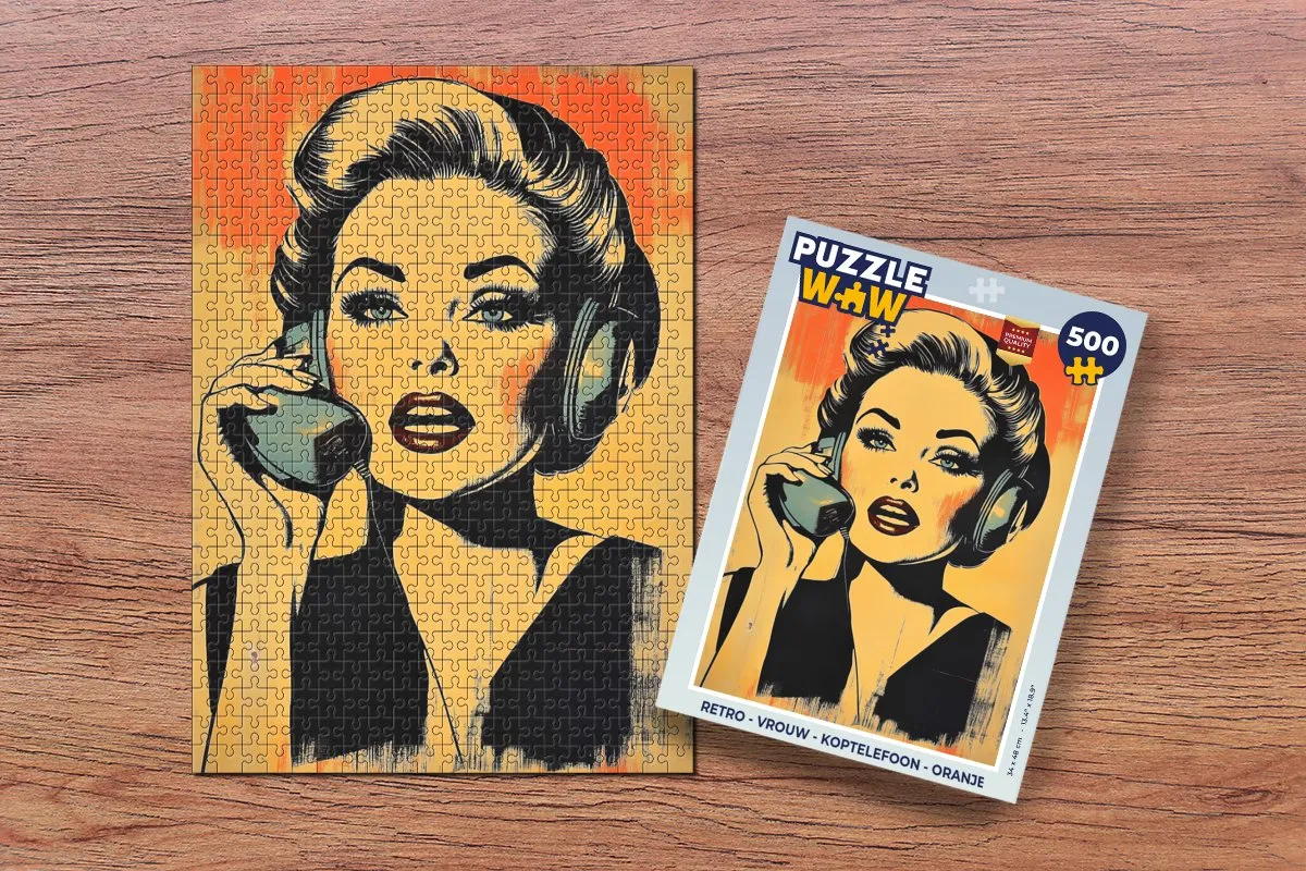 PuzzleWow Retro Koptelefoon Legpuzzel 500 Stuks - Oranje