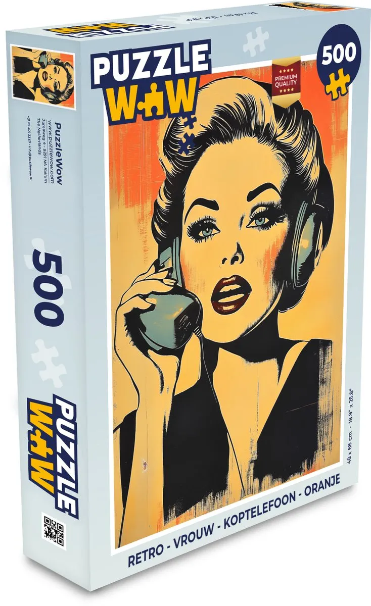 PuzzleWow Retro Koptelefoon Legpuzzel 500 Stuks - Oranje