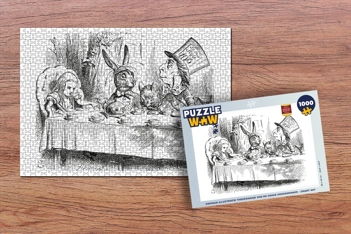 PuzzleWow Vintage Illustratie Theekransje Legpuzzel 1000 Stuks - Multicolor