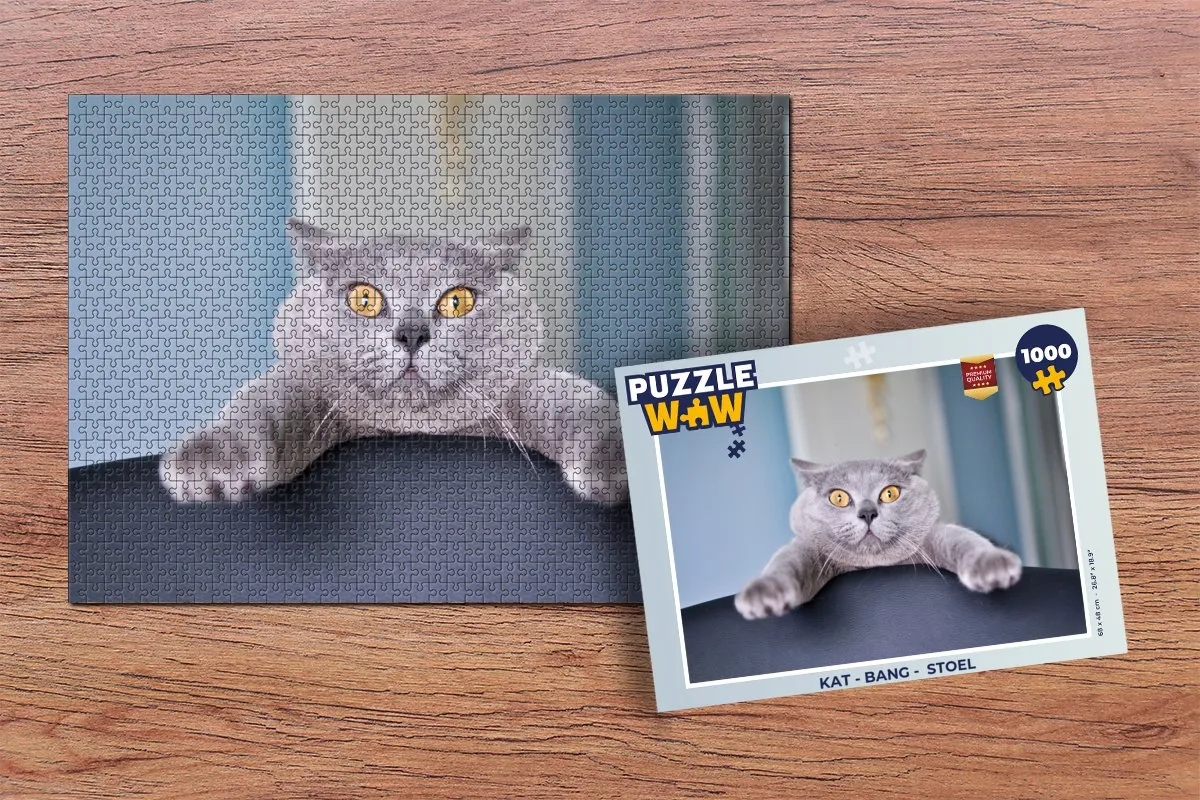 PuzzleWow Kat - Bang Stoel Legpuzzel 1000 Stuks - Multicolor