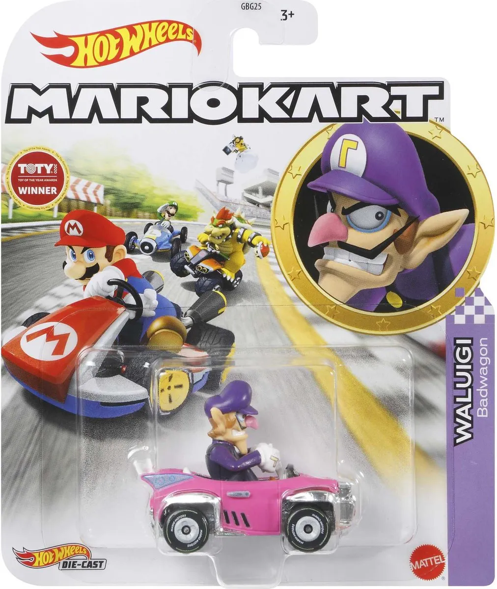 Hot Wheels Super Mario Kart Waluigi Voertuig GJH54 - Multikleur