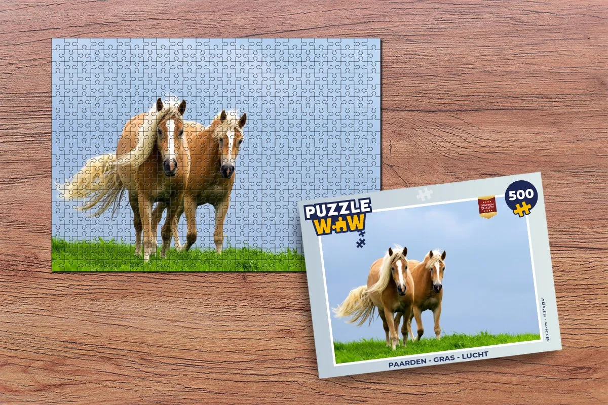PuzzleWow Paarden Gras Lucht Legpuzzel 500 Stuks - Multicolor