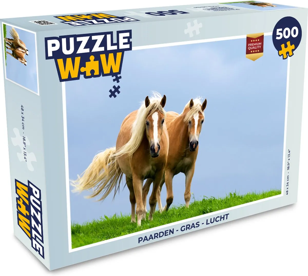 PuzzleWow Paarden Gras Lucht Legpuzzel 500 Stuks - Multicolor