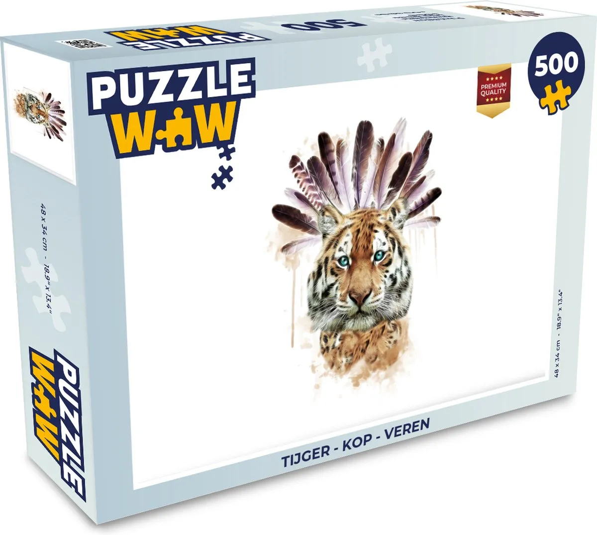 PuzzleWow Tijger Kop Veren Legpuzzel 500 Stuks - Multicolor