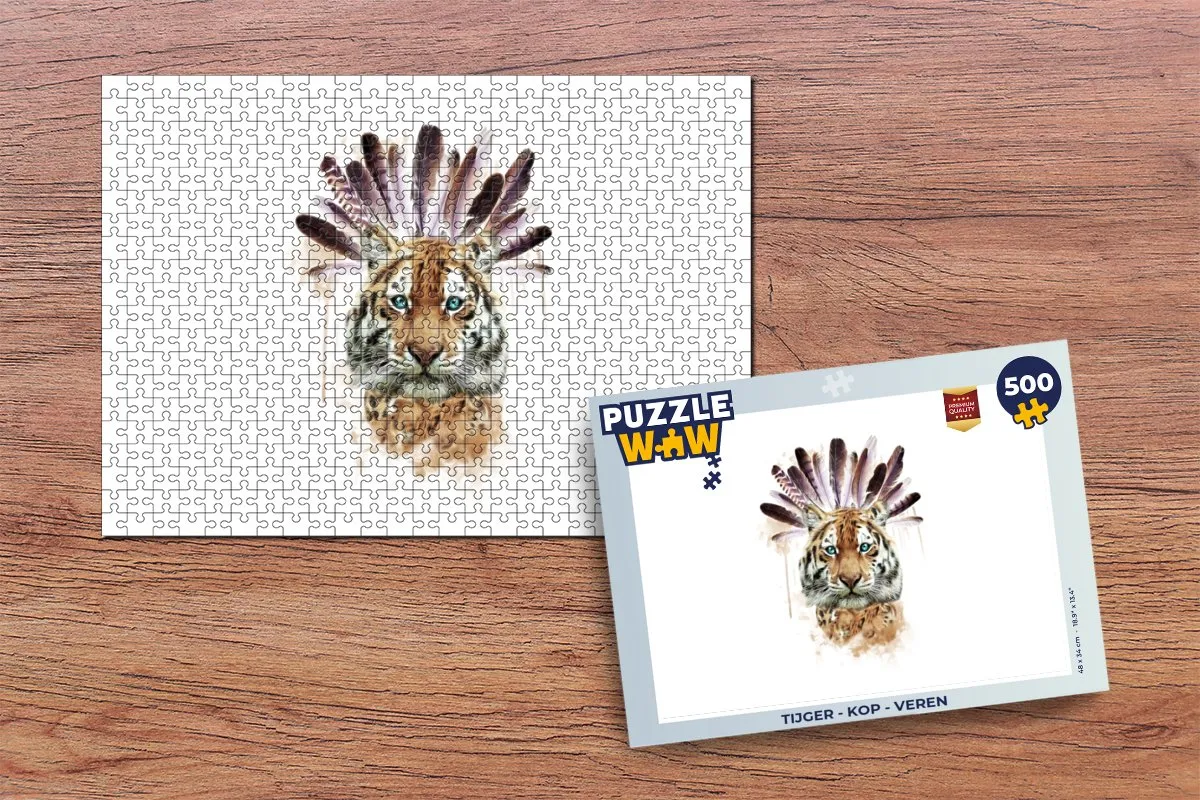 PuzzleWow Tijger Kop Veren Legpuzzel 500 Stuks - Multicolor