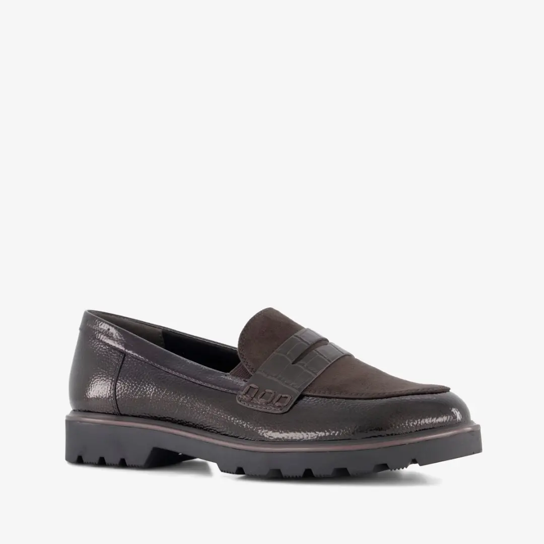 Tamaris dames lak loafers bruin