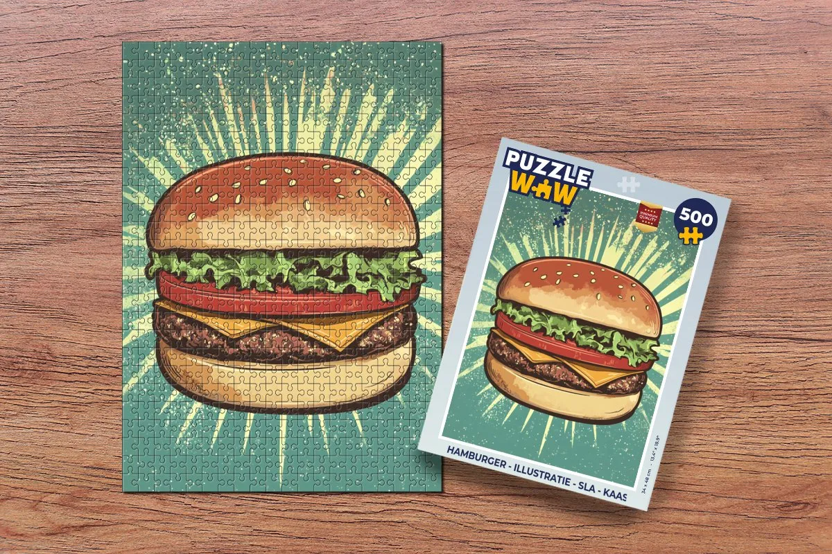 PuzzleWow Hamburger Legpuzzel 500 Stuks - Illustratie Sla/Kaas