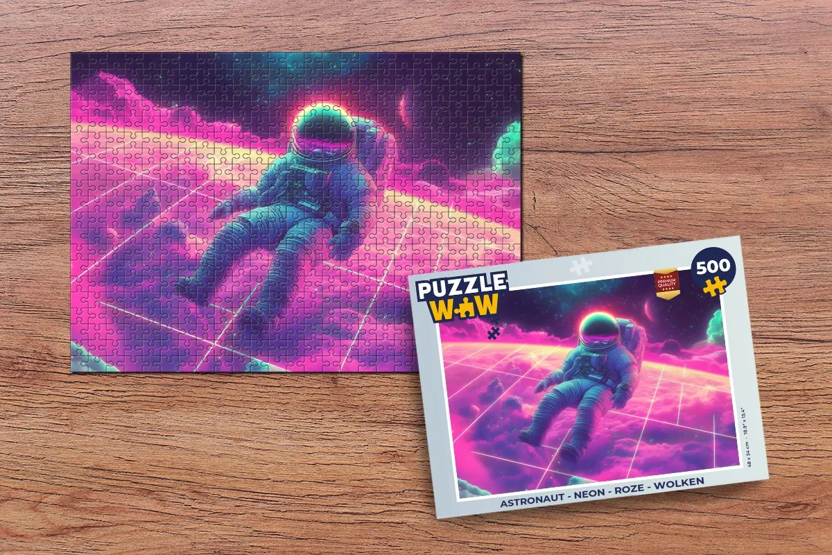 PuzzleWow Astronaut Neon Legpuzzel 500 Stuks - Roze Wolken