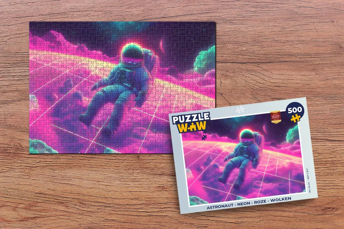PuzzleWow Astronaut Neon Legpuzzel 500 Stuks - Roze Wolken