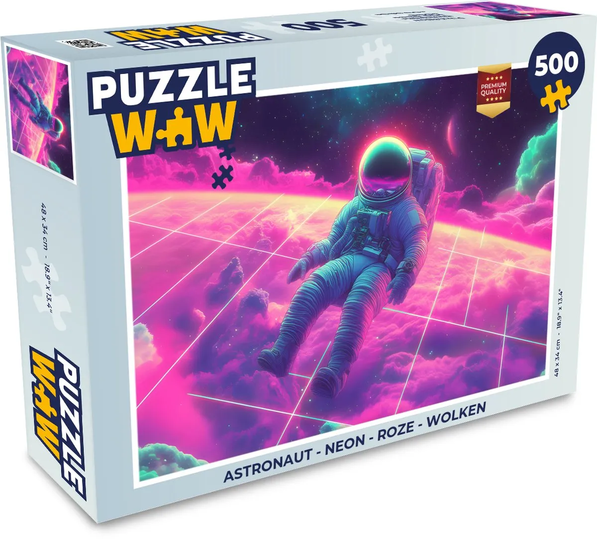 PuzzleWow Astronaut Neon Legpuzzel 500 Stuks - Roze Wolken
