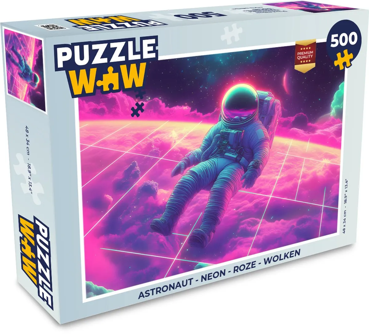 PuzzleWow Astronaut Neon Legpuzzel 500 Stuks - Roze Wolken