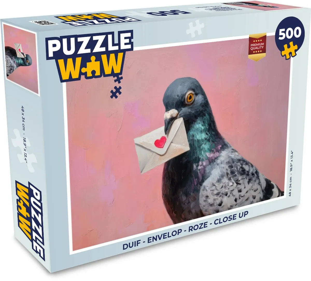 PuzzleWow Duif Legpuzzel 500 Stuks - Roze Envelop
