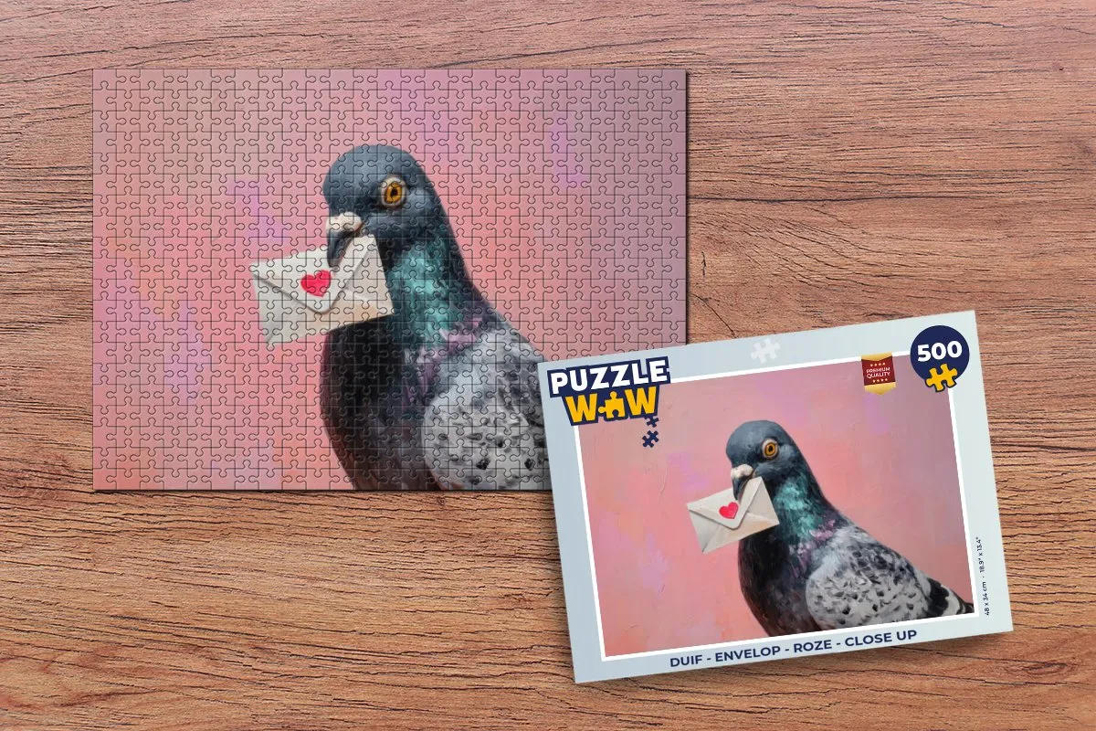 PuzzleWow Duif Legpuzzel 500 Stuks - Roze Envelop