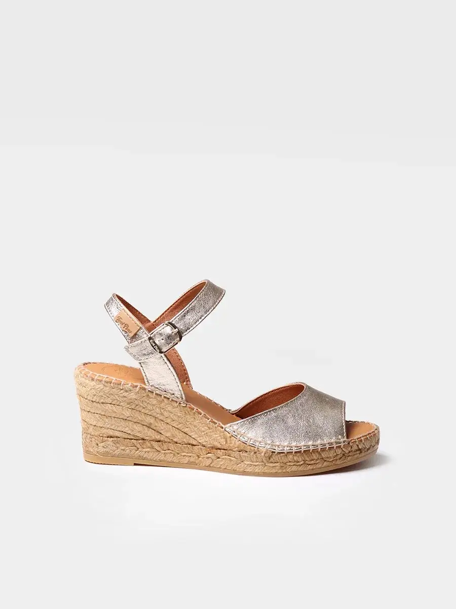 Dames leren espadrille met sleehak