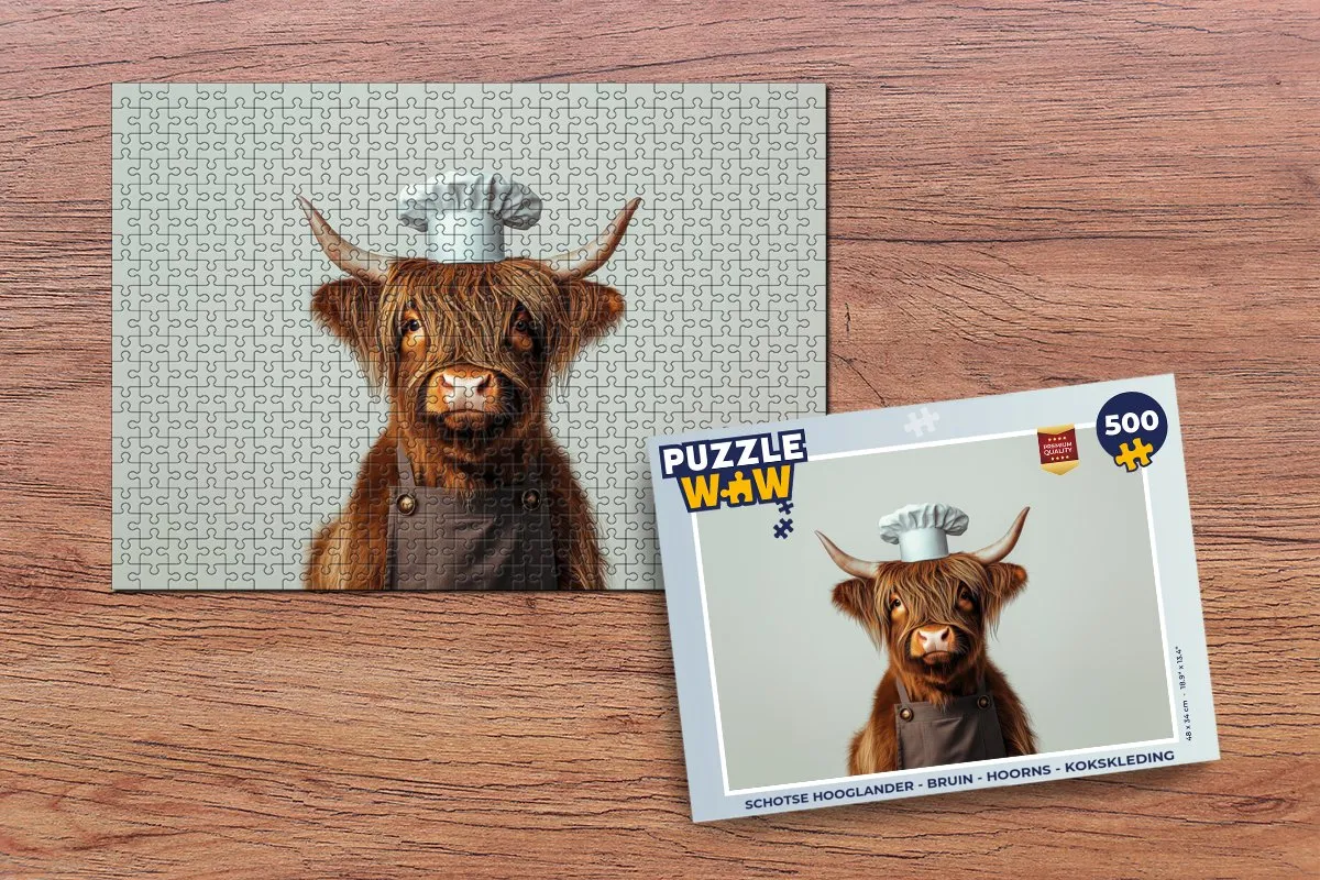 PuzzleWow Schotse Hooglander Legpuzzel 500 Stuks - Kokskleding