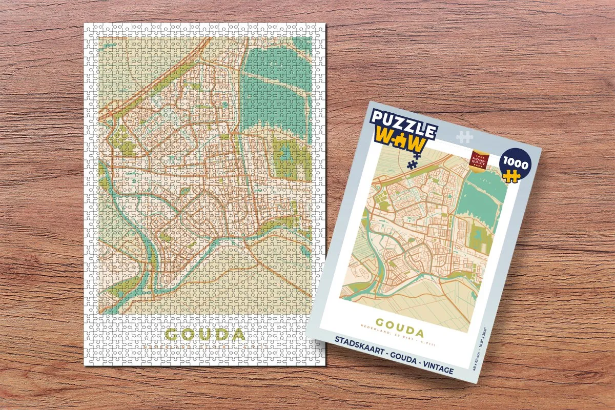 PuzzleWow Stadskaart Gouda Vintage Legpuzzel 1000 Stuks