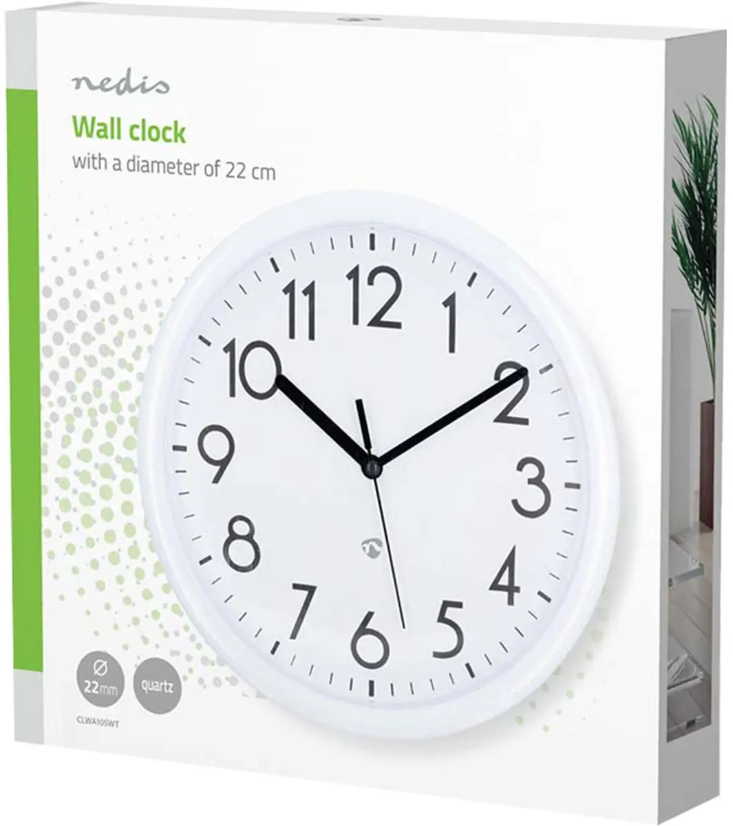 Nedis Wandklok CLWA105WT - 22cm - Wit - afbeelding 6 van 6